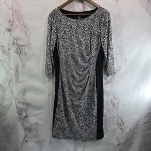 Lauren Ralph Lauren Dress Womens Large 14 Black White Ruched Twist Snake Pattern